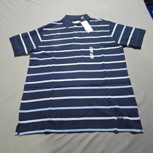 Alex Cannon Polo Shirt Mens Medium Blue Striped Short Sleeve Cotton NWT